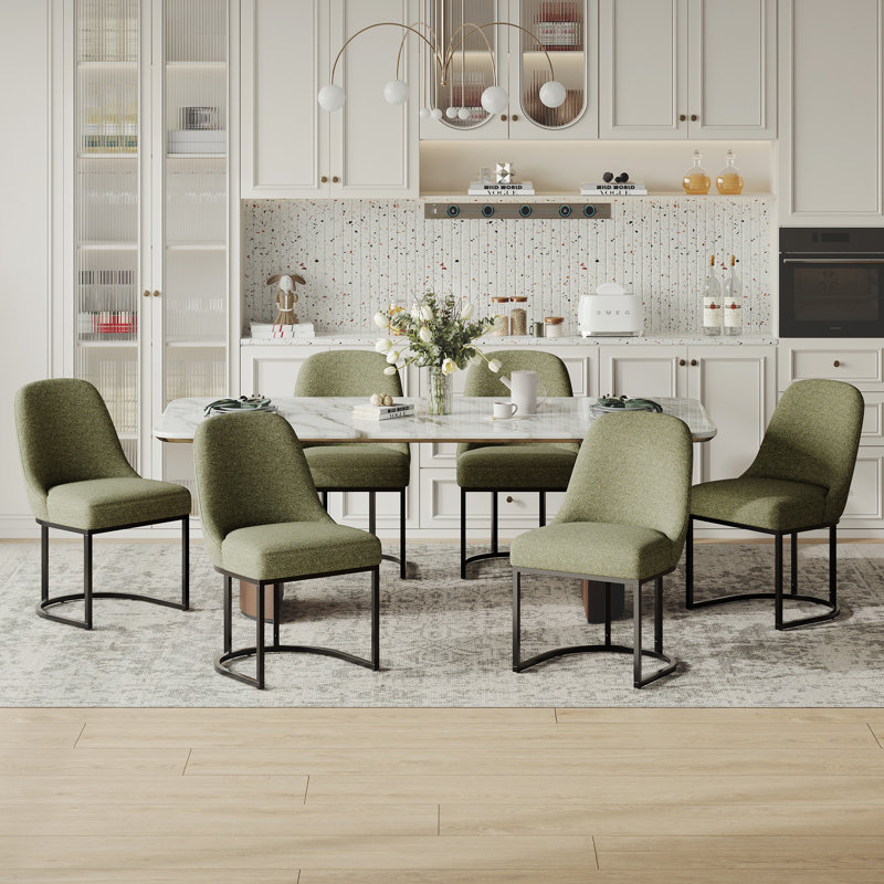 Modern Upholstered Metal Frame Side Dining Chair, Green
