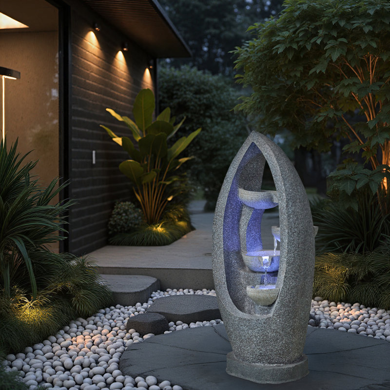 Fontaine d'eau d'extérieur moderne à 4 niveaux avec lumières DEL