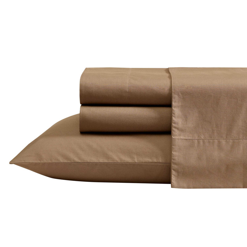 Nautica Solid Cotton Percale Sheet Sets, Twin XL Sheet Set with 1 Pillowcase, Solid Brown