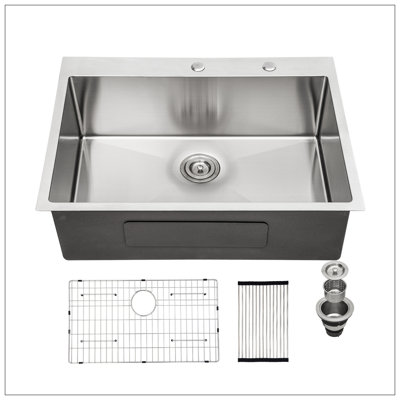 28X22x10 Inch Kitchen Sink Drop In 16 Gauge Stainless Steel 28" Single Bowl Topmount Kitchen Sink Basin