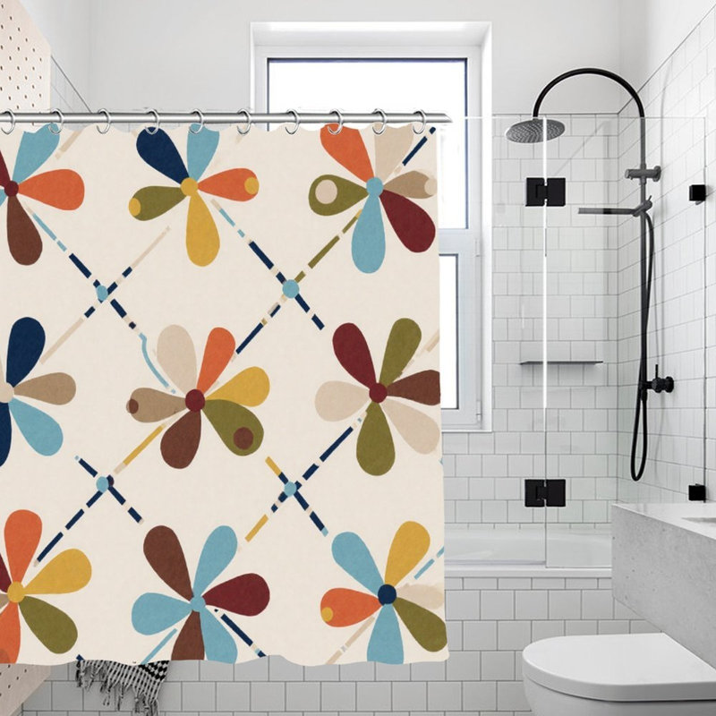 Rideaux de douche lumineux à motifs géométriques floraux, 71 x 71