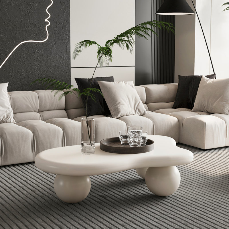 Table basse de 40 pouces en forme de nuage avec 3 pieds sphériques pour un salon moderne et sécuritaire
