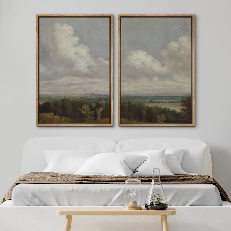 «Cloud Sky Vintage Landscape Prints Rustic Farmhouse Wall Decor Living Room Office Room» 2 - pièces sur, Naturel