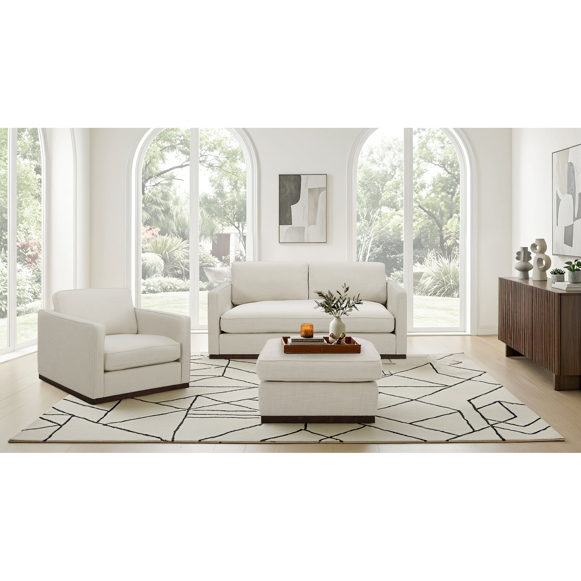Bobbi 3 Piece Upholstered Living Room Set, Effie Linen Performance Linen