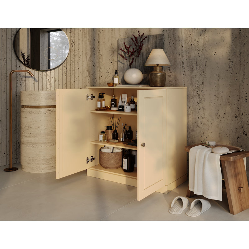 100% Solid Wood Short Bathroom Linen Cabinet with Doors, Adjustable Shelves, Modular Bathroom & Laundry Storage Cabinet, 32" W x 35.75" H