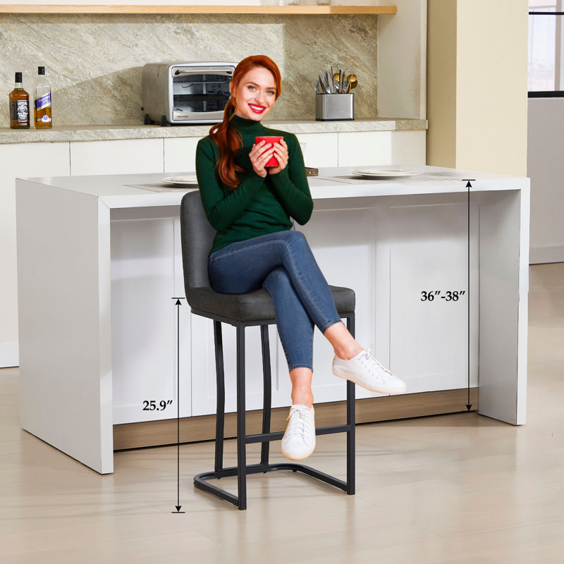 Upholstered Counter Stool With Metal Frame, Gray, Counter Stool (25.59” Seat Height), Black