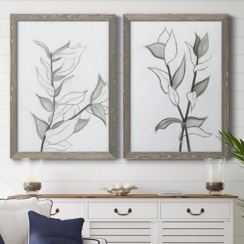 CHARCOAL FOLIAGE I - impression 2 pièces, Encadré gris, H 31,5 po x l 47 po x P 1,5 po