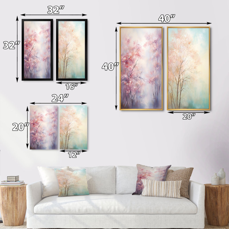 «Pink Trees Romantic Impression», 2 pièces, Toile tendue, H 32 po x l 32 po
