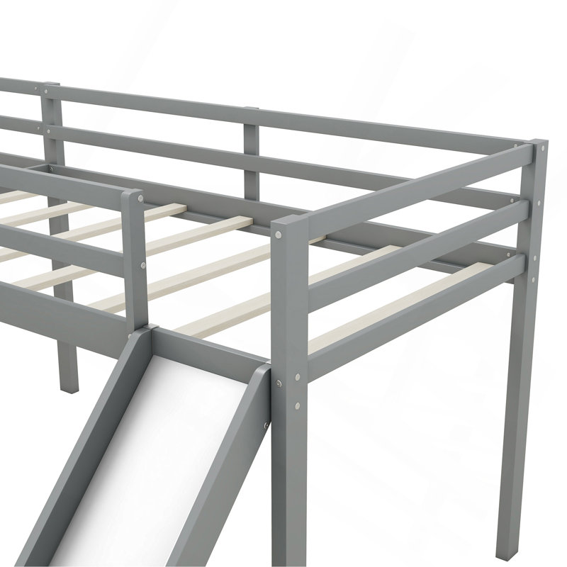 Lit mezzanine simple en L avec échelle et toboggan, gris