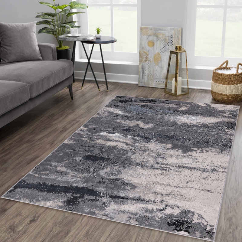 Nevada Collection Abstract Black and Grey Rug, Rectangle 5'2" x 7'7"
