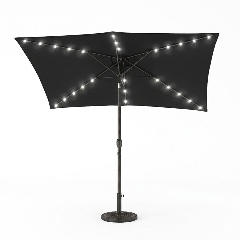 Parasol de table de marché 10 x 6,5 pi à DEL, auvent résistant aux rayons UV et bouton inclinable, Noir