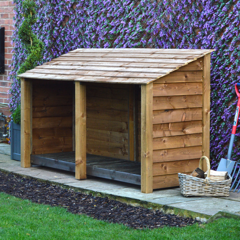 230cm W x 80cm D Solid Wood Log Store, Rustic Brown