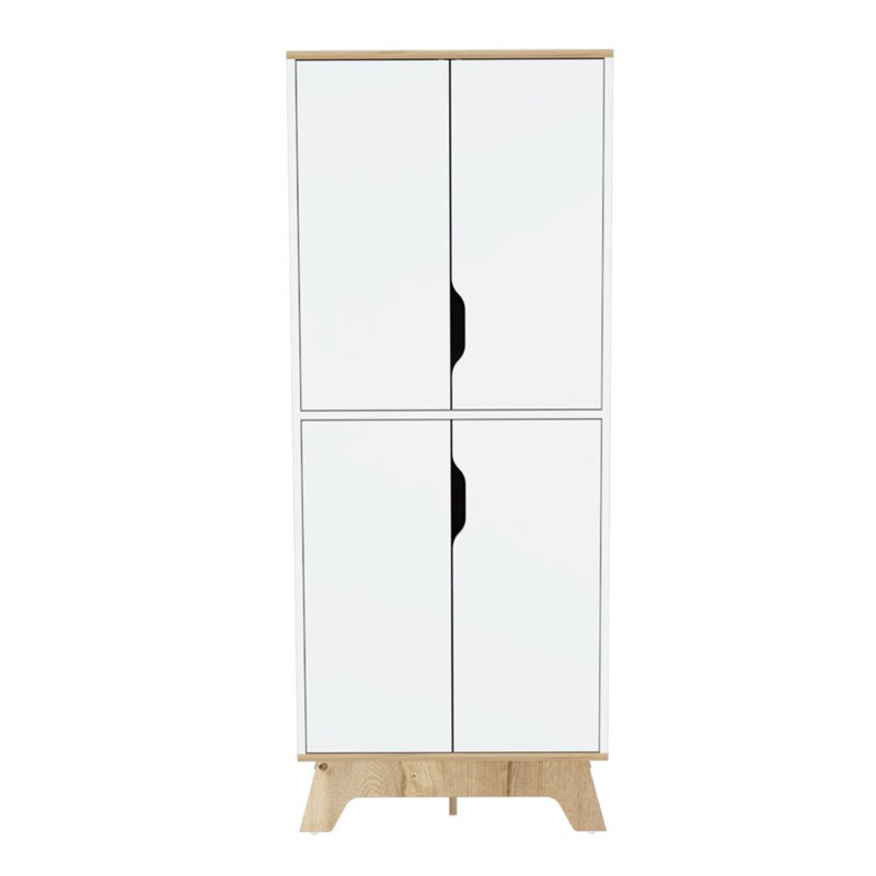 Garde-manger double Pamplona, double porte, quatre tablettes - chêne clair / blanc