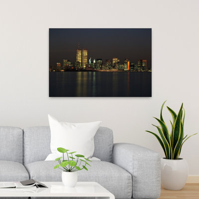 1990S Lower Manhattan Skyline At Night Seen From Jersey City New York City New York Usa Classic Retro Vintage City Wall Art