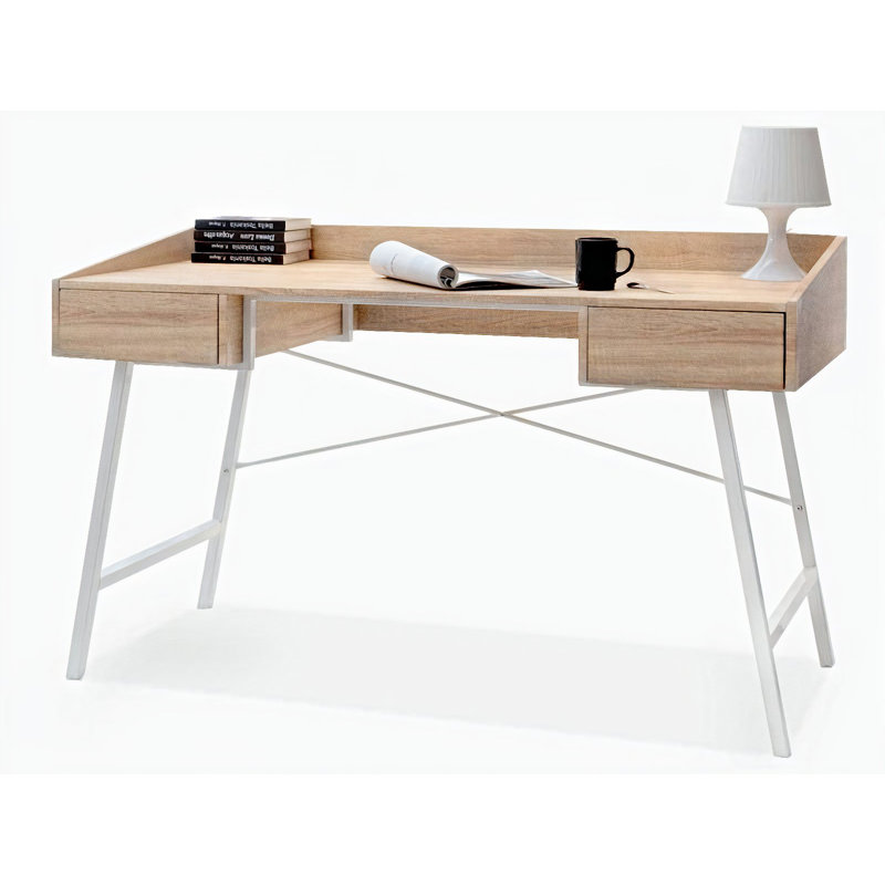 Seaway Metal Base Writing Desk, White, Oak