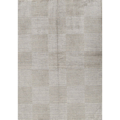 Wool Geometric Area Rug in Silver