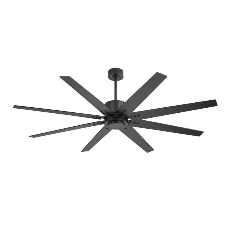 Ventilateur de plafond standard 8 pales avec fixation à tige verticale, Noir, 72'', Noir