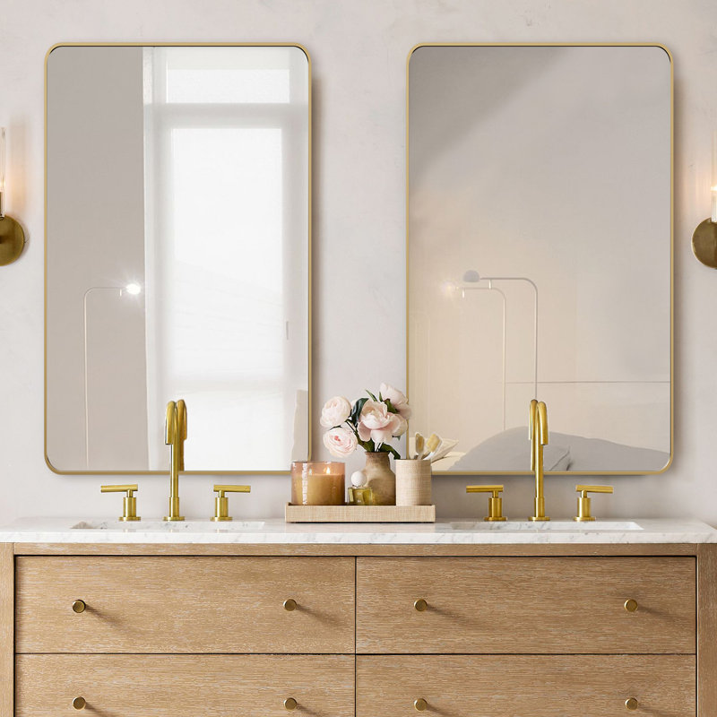 Ensemble de 2 miroirs muraux Viridiana, Or, 48 po x 30 po