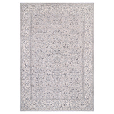 Tapis gris clair et ivoire noué à la main de haute qualité