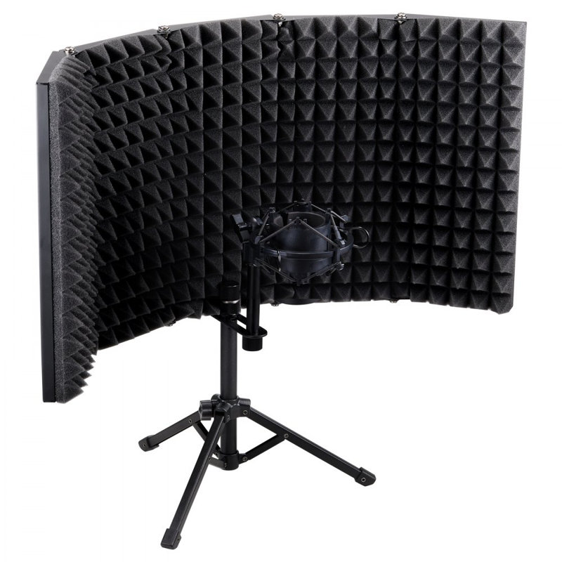 Microphone Isolation Shield, 5-Panel, Studio Recording Mic Sound Shield, with Pop Filter Desktop Tripod Stand and 3/8'' to 5/8'' Microphone Adapter, for Blue Yeti and Condenser Microphones
