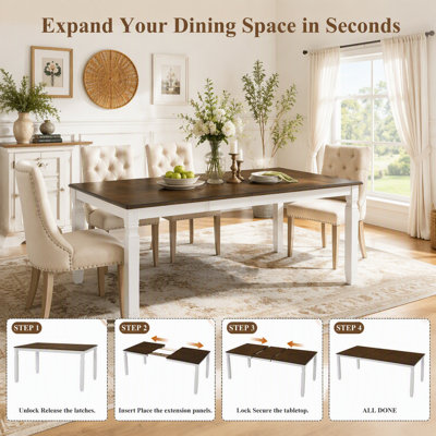 Extendable Dining Table 59 to 77 Inches with Rubberwood Legs