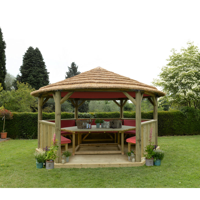 Furnished 4.9m x 4.3m Solid Wood Patio Gazebo with Installation Service, Terracotta