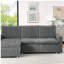 Canapé-lit convertible en forme de L, canapé modulaire de 90 po avec lit escamotable, fauteuil de loisir rabattable avec espace de rangement, housse en chenille grise amovible et lavable-1328194864