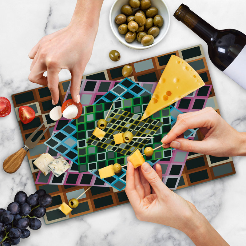 Ambesonne Geometric Cutting Board Large Size Color Squares Frames Multicolor