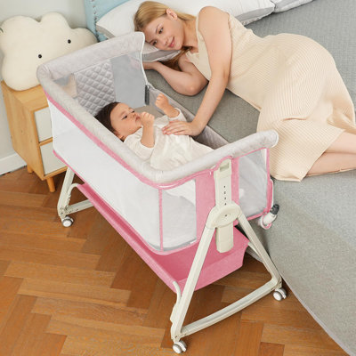Baby Bassinet, Bedside Sleeper For Baby With Wheels And Storage Basket,all Mesh Portable Bassinet For Newborn,6 Height Adjustable Easy To Assemble Bedside Crib