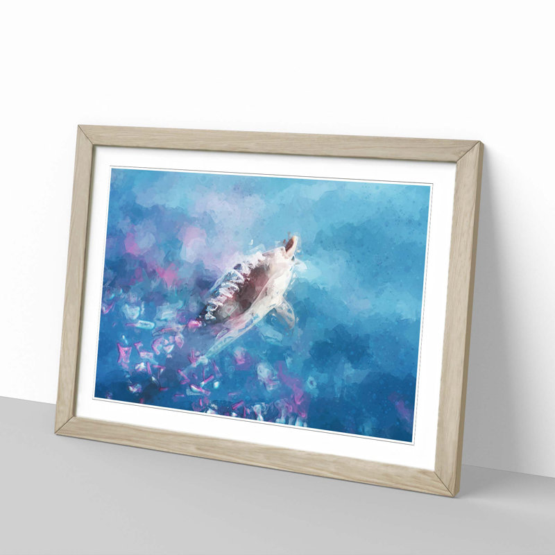 Swimming Dolphin in Abstract - Picture Frame Graphic Art Print, Oak Framed, 48cm H x 65cm W x 2cm D