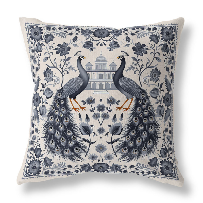 Coussin décoratif intérieur / extérieur Celestial Feathers, 26"H x 26"W, Grey/Cream
