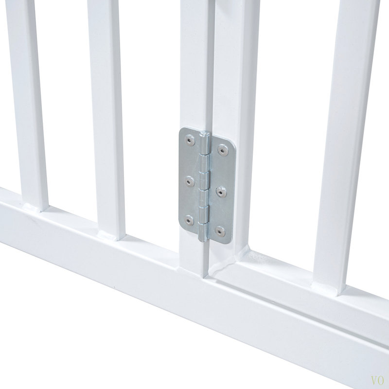 Full Size Metal House Bed With Fence And Door, Lit simple