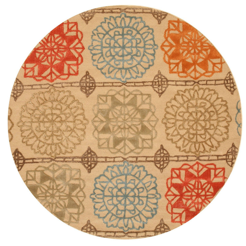 Hand Tufted Wool Geometric Area Rug, Round 7'9"
