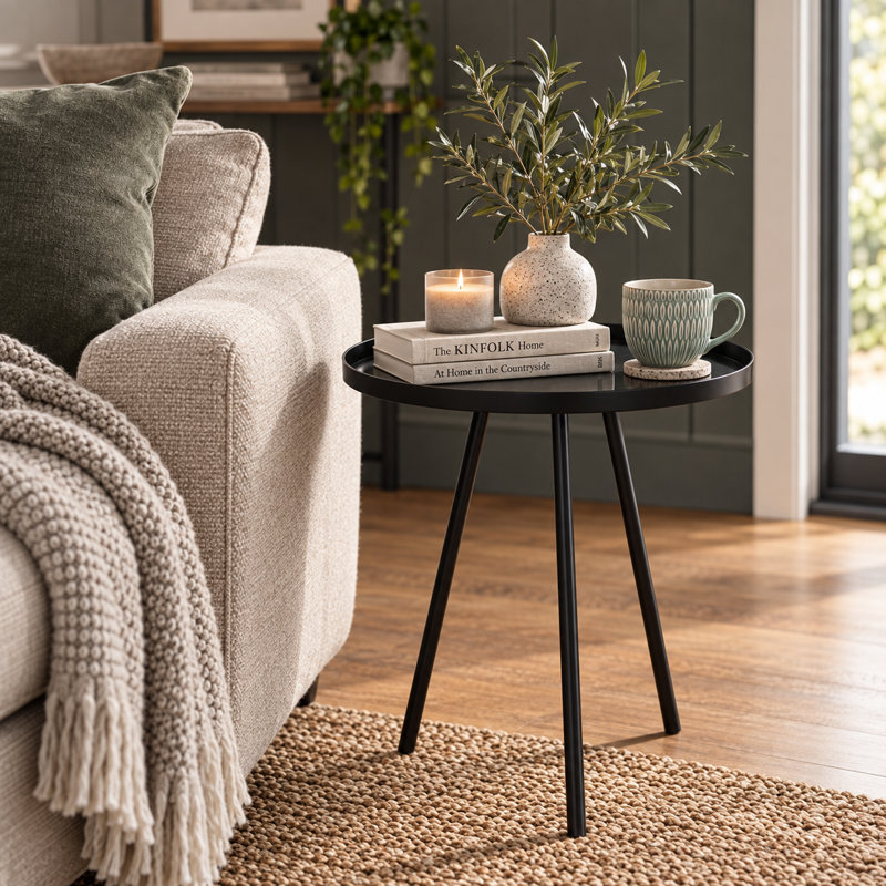 Roger Tray Top End Table, Charcoal, Black