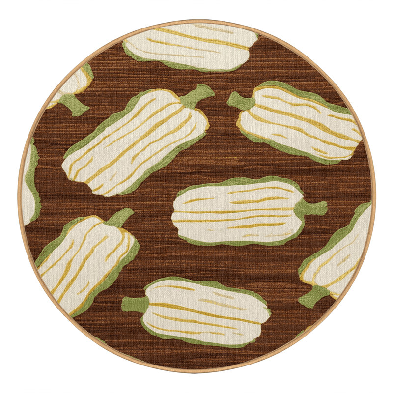 Washable Pattypan Squash Vegetables Area Rug, Round 3'
