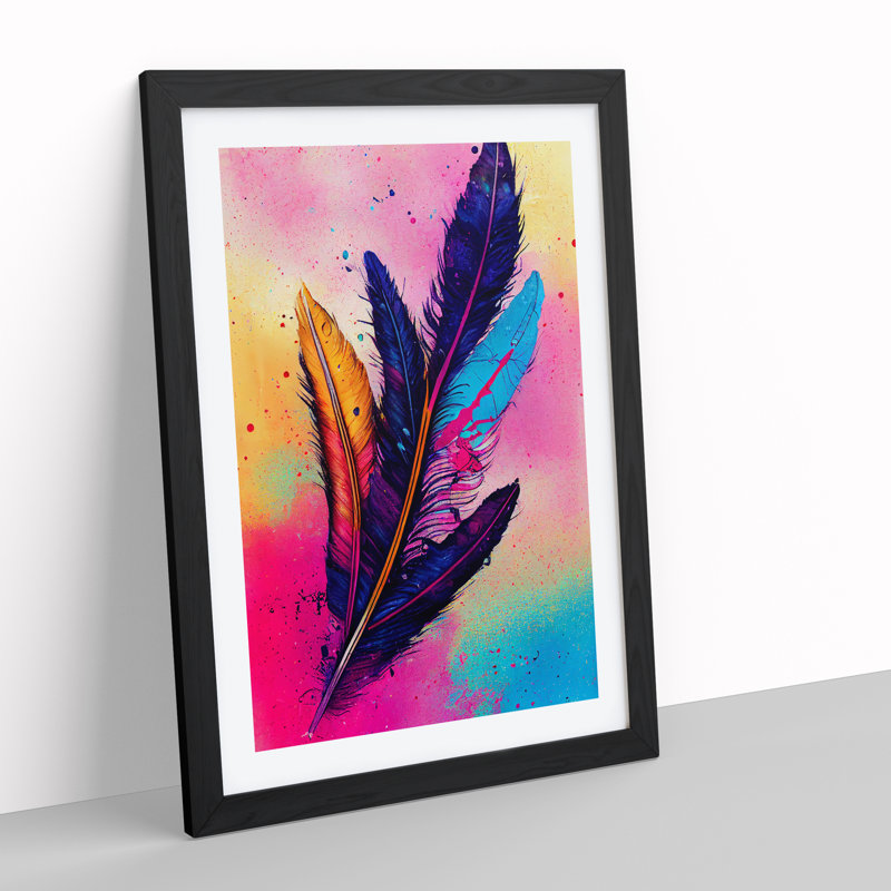 XV1022-3159X Paint Drip Feathers No.4 1 Piece Single Picture Frame Wall Art, 34cm H x 25cm W x 2cm D, Black