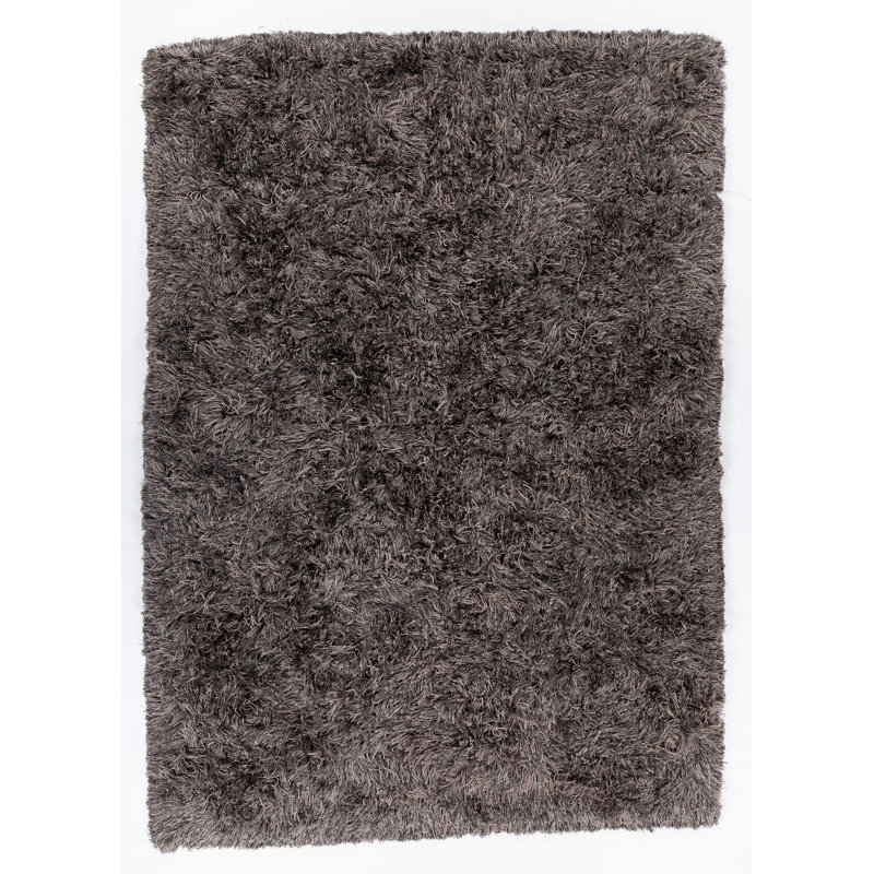 Tapis poils longs zone grise fait main Lenita, Rectangle 5 pi x 7 pi 6 po