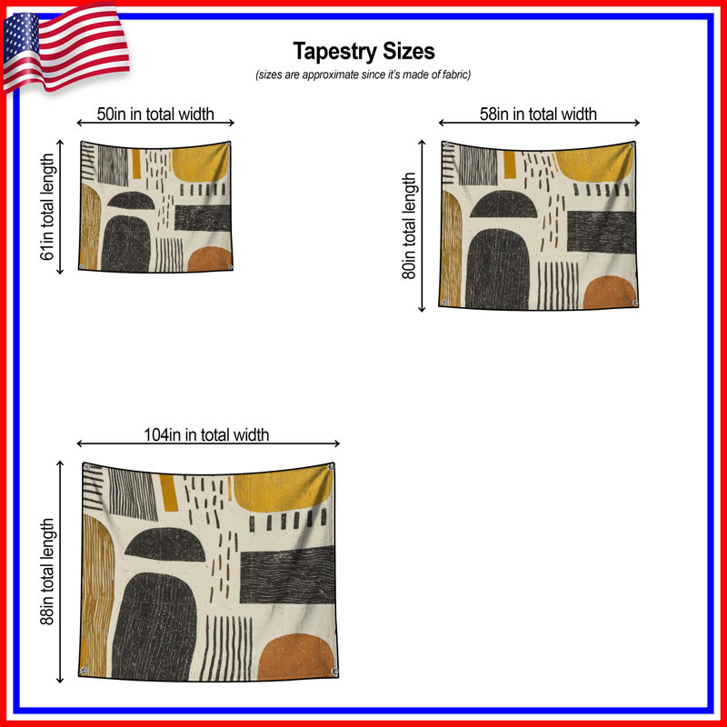 Tapisserie murale abstraite - art mural, H 68 po x l 80 po avec 4 œillets