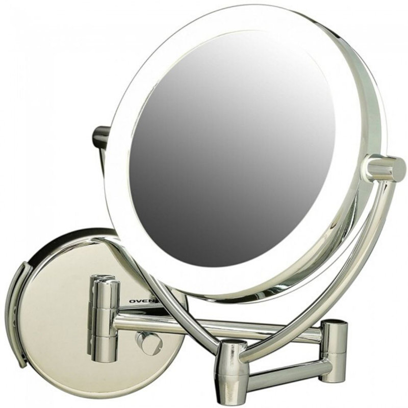 Ovente 7.5" Lighted Wall Mount Makeup Mirror, 1X & 10X Magnifier, Spinning Double Sided Round LED w/ Dimmer Switch, Extend, Retractable & Folding Arm, Battery USB Powered Polished Chrome MLW75CH1X10X