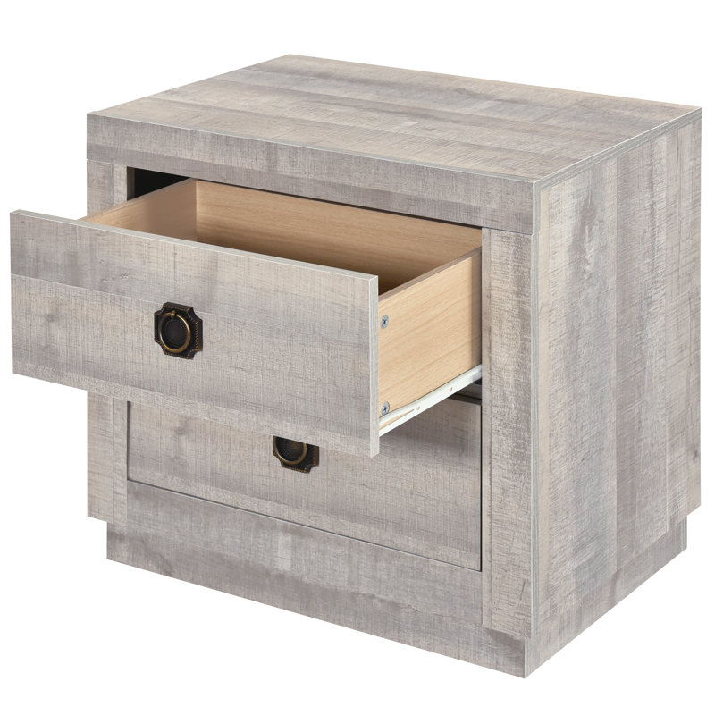 Table de bout à 2 tiroirs de style campagnard pour chambre à coucher et salon, Blanc rustique