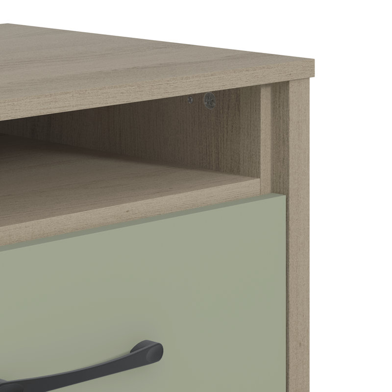 Chabot Modern 2-Drawer Nightstand Set Of 2, Oslo Oak/Sage Green/White