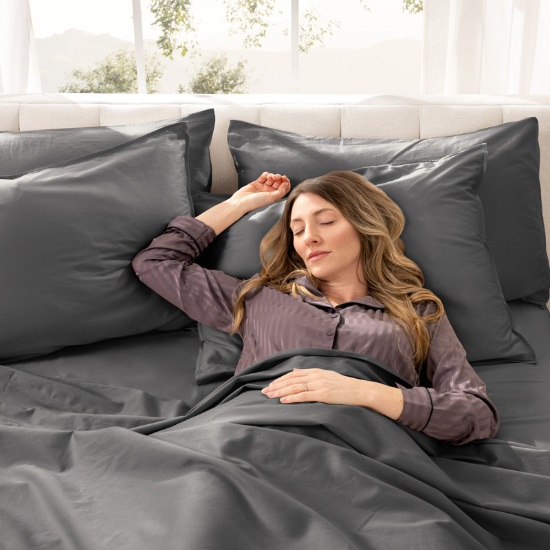400 Thread Count Sateen Sheet Set, California King Sheet Set with 2 Pillowcases, Gray