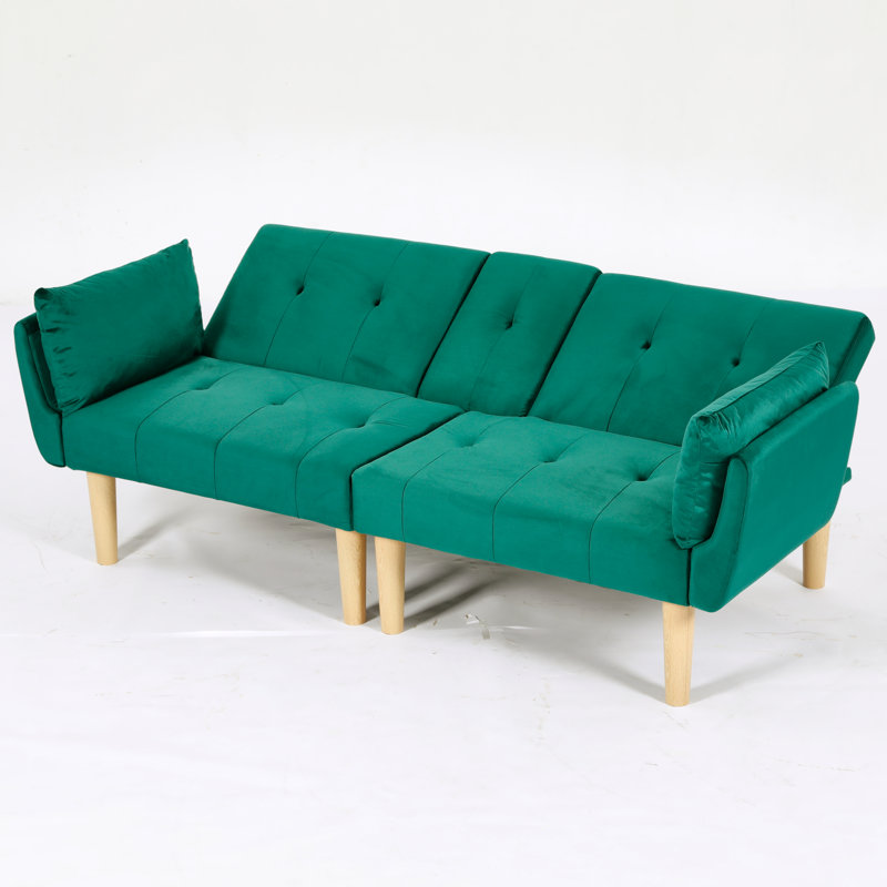 Canapé-lit double pliable vert 72 po, revêtement en velours doux, canapé confortable pour 2 personnes.