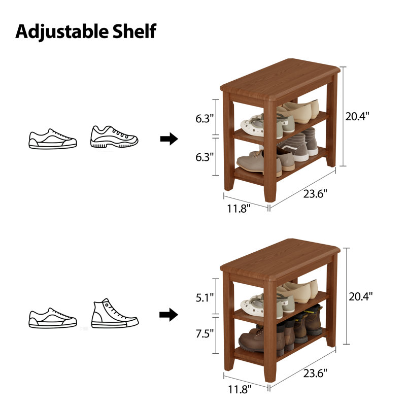 Aevah Sleek 2-Tier Solid Wooden Storage Shoe Benches, 23.62″ W, Brown