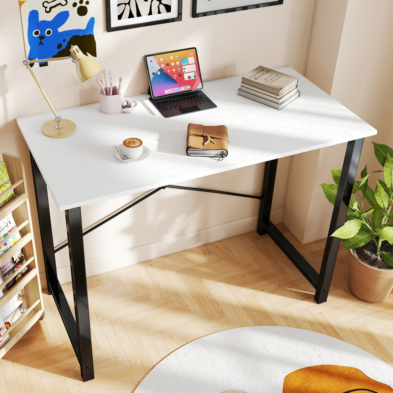 47 Inch Metal Base Writing Desk, White, 29.69" H x 47" W x 19.69" D