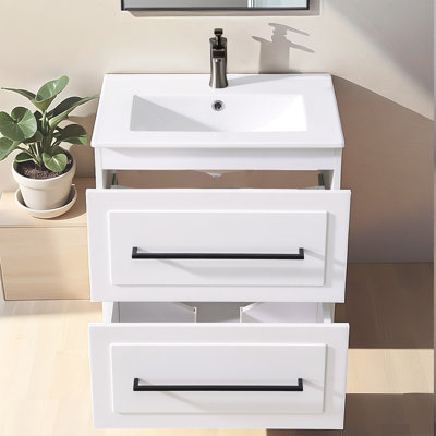  Ensemble de meuble-lavabo simple blanc 24 po avec plateau en céramique 24 po