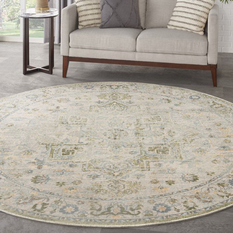 Haydel Machine Washable Area Rug in Blue, Round 5'3"