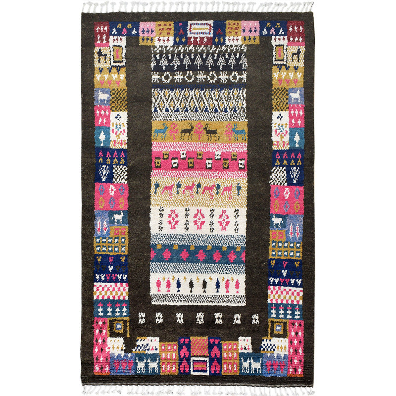 Tapis unique en laine noué à la main rose / brun nouvel âge 4 pi 11 po x 8 pi 1 po Selinsgrove