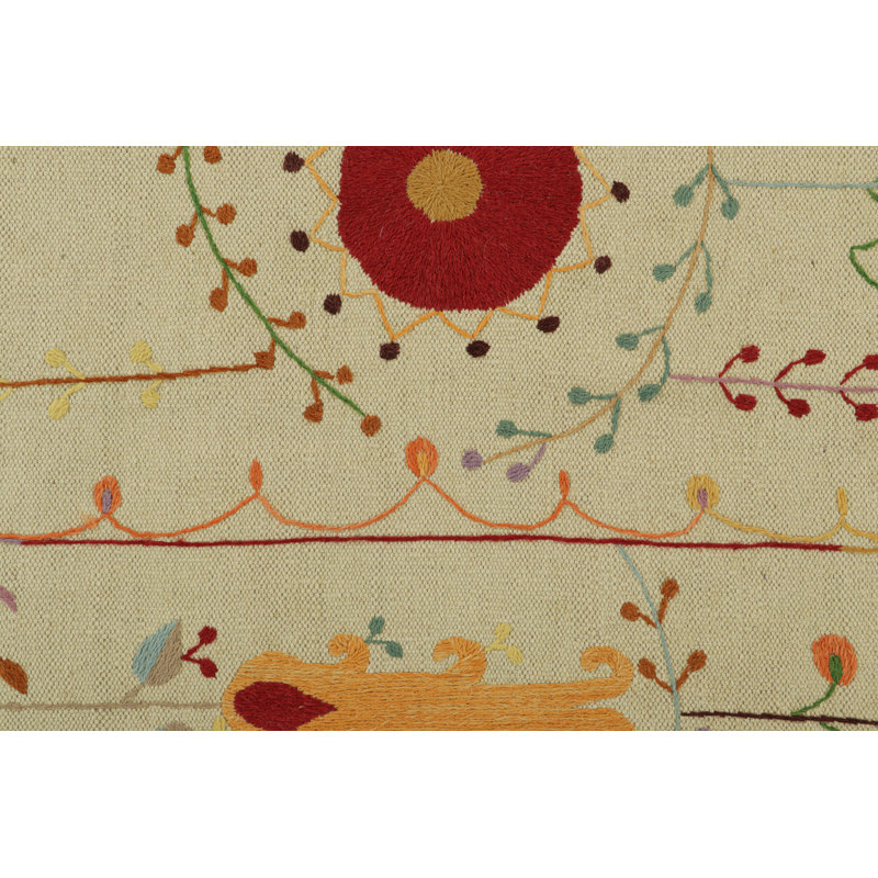 Rug & Kilim’S Suzani Style Kilim In Cream With Polychrome Paisleys And Florals