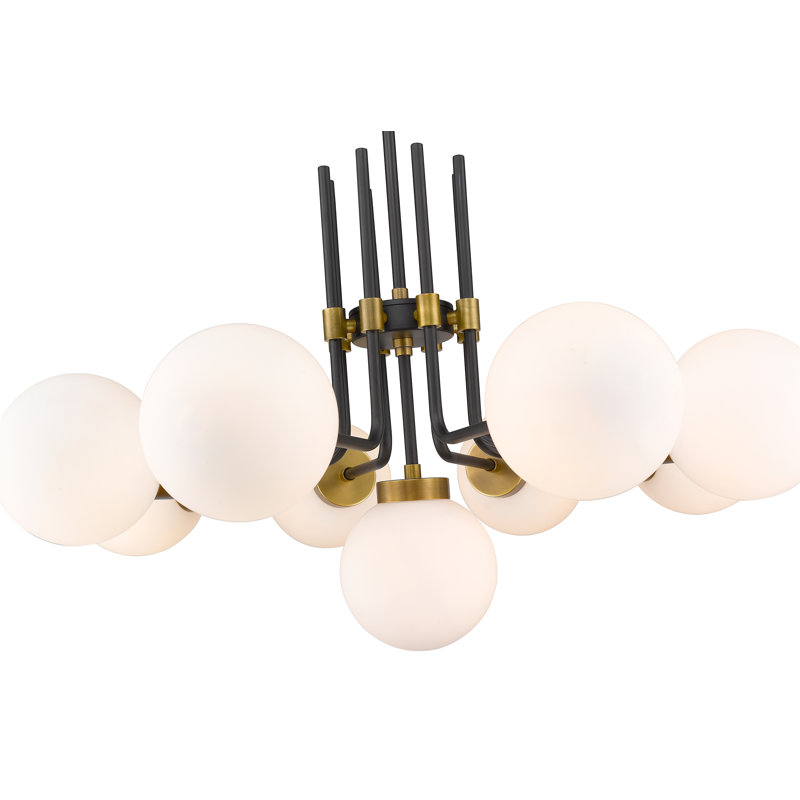 Lustre classique unique à 9 lumières Javene, Laiton vieilli, Opale